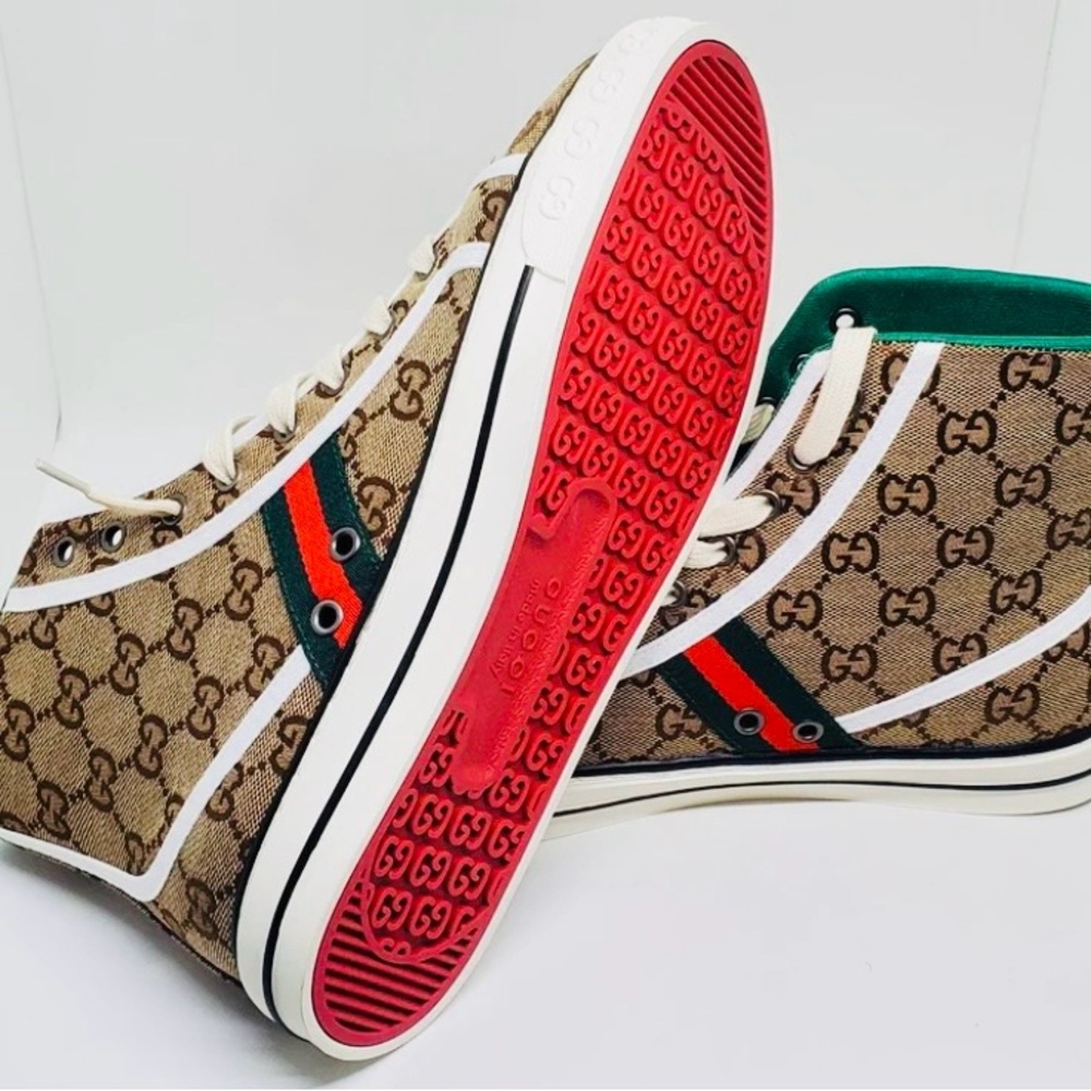 Gucci Beige High-Tops with Green and Red Accents - Picture 8 of 9